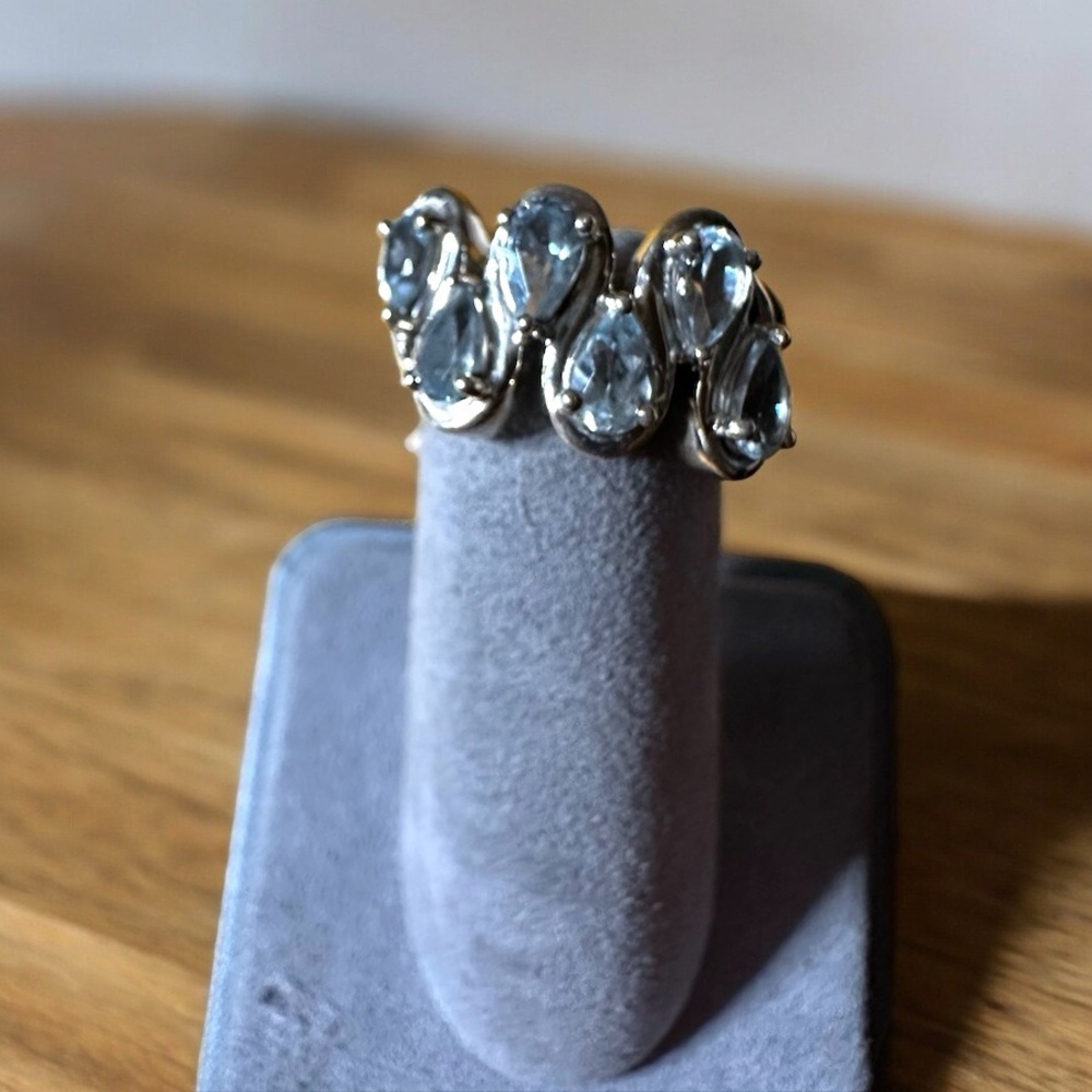 Aquamarine Tear Drops in Solid Sterling Silver Ring